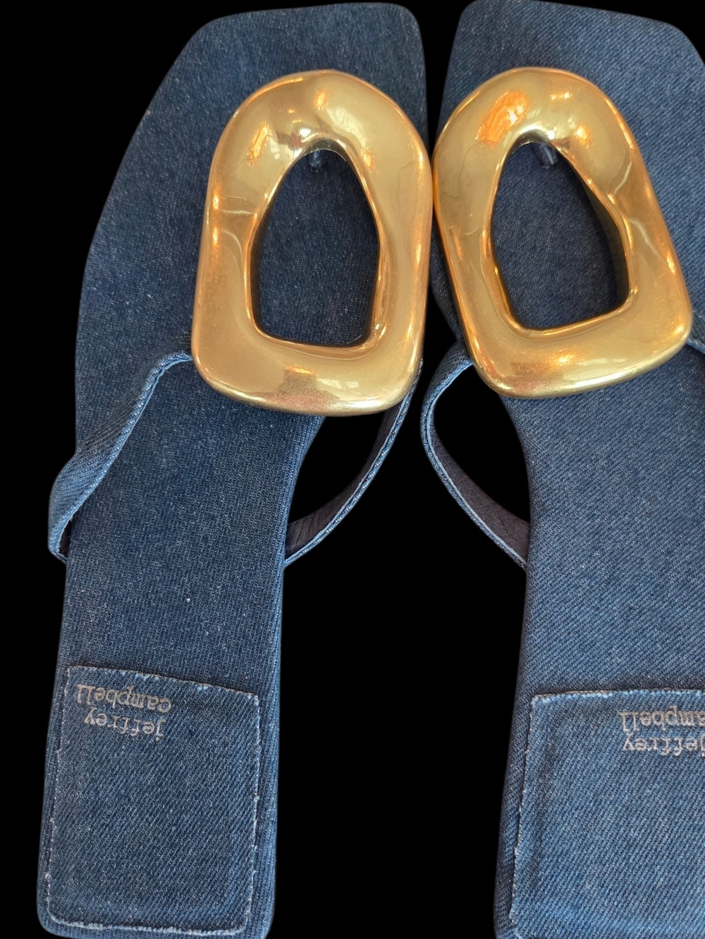 NWT Jeffrey Campbell Denim Slide Sandals with Gold Hardware 10
